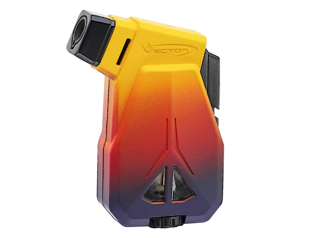 Vector Speed single flame torch lighter with vibrant yellow-to-red fade design and angled flame nozzle.