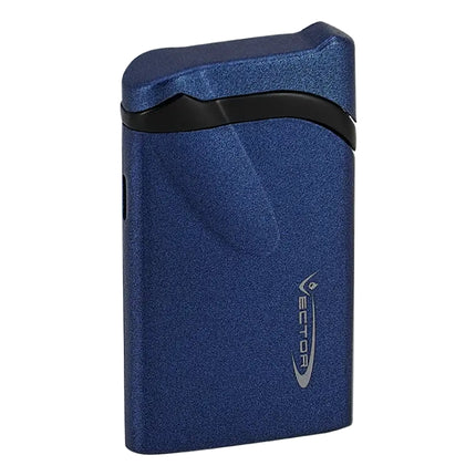 Vector Ultra slim single flame torch lighter in metallic speckled blue finish with angled flame and compact everyday carry design.