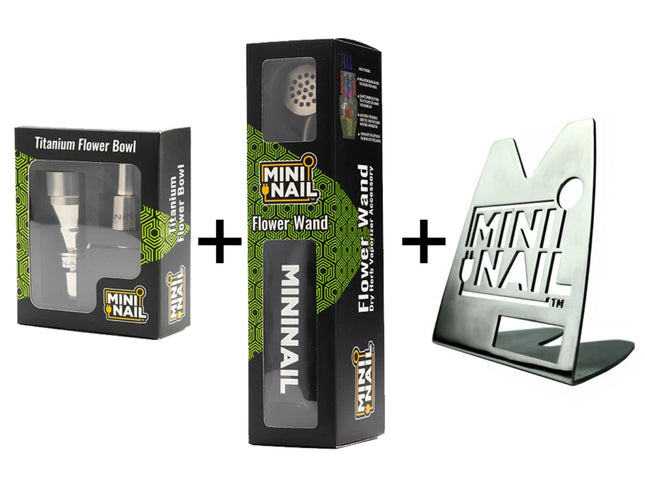 components included in the MiniNail Flower Wand Dry Herb accessory bundle