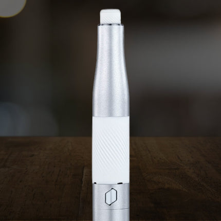 close up of chamber and silicone grip of puffco plus in pearl