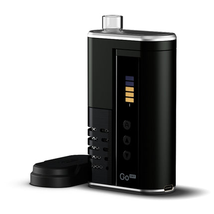 Arizer Go SRT portable vaporizer connected to 14mm water pipe adapter for smoother sessions