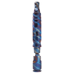 DynaVap HyperDyn vaporizer in TygerDyn finish — full-length front profile showing striped DuraDyn coating and ergonomic airport.