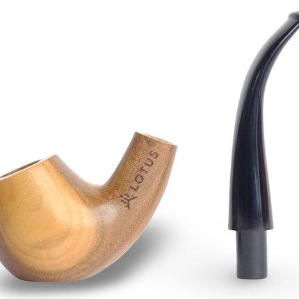Side view of walnut Lotus Gentlemen Pipe with curved stem and 14mm joint