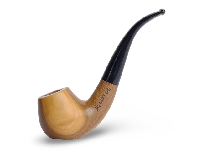 Side view of walnut Lotus Gentlemen Pipe with curved stem and 14mm joint