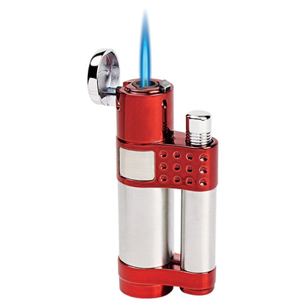 Vector Stratos single flame torch lighter in glossy sparkle burgundy finish with push-button ignition and steampunk-inspired look.
