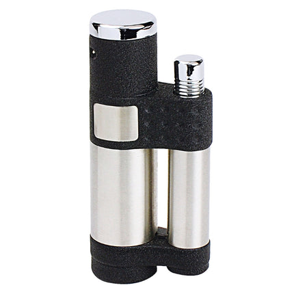 Vector Stratos single flame torch lighter in textured matte black finish with steampunk design and protective flame cover.