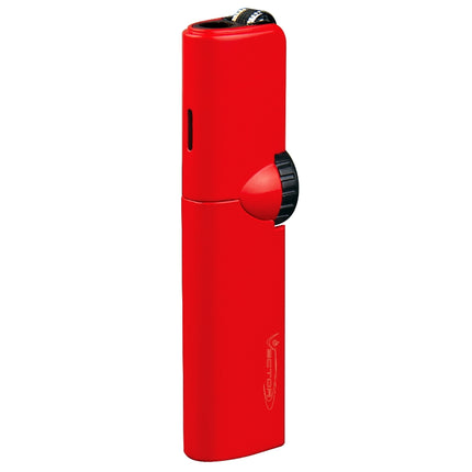 Vector Summit slim single flame torch lighter in red matte finish with flint ignition and compact vertical build.