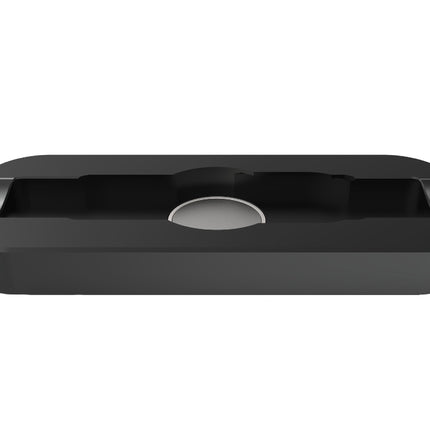 Angled view of the YLL DynaVap Decapper Stand highlighting the cut-out grooves for the cap and the strong silver magnet used for easy, safe cap removal.