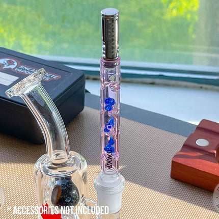DynaVap BB9 Glass Stem inserted into Dynavap Tip and a water piece. 