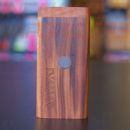 Walnut DynaStash standing on a table.