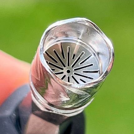 Tip of a black Dynavap B Portable Vaporizer, showing the CCDs.