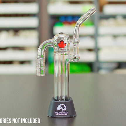 Arizer BubbleMax in Sneaky Pete stand on a table.