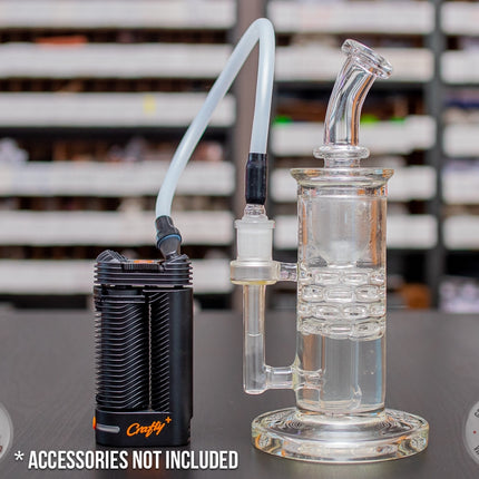 Crafty+/Mighty+/DynaVap 14mm Whip Adapter connected to a Crafty+ and water pipe.