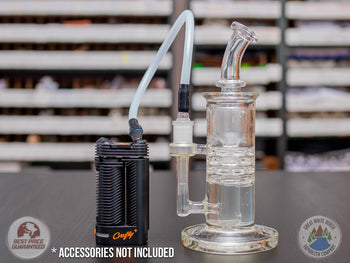 Crafty+/Mighty+/DynaVap 14mm Whip Adapter connected to a Crafty+ and water pipe.