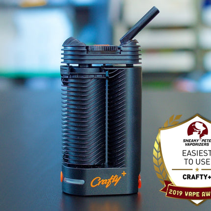Crafty+ by Storz & Bickel standing on a table with 2019 Vape Awards badge  (Easiest to Use) in the corner.