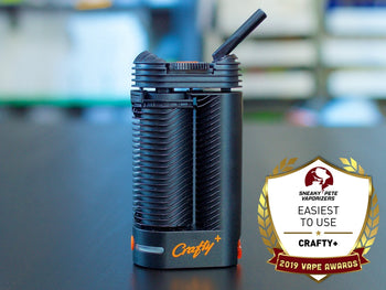 Crafty+ by Storz & Bickel standing on a table with 2019 Vape Awards badge  (Easiest to Use) in the corner.