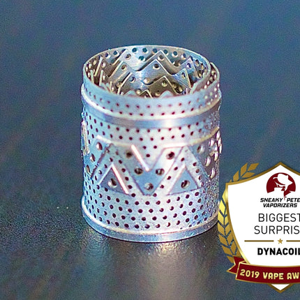 DynaVap DynaCoil on a table with a badge saying "2019 Vape Awards - Biggest Surprise".