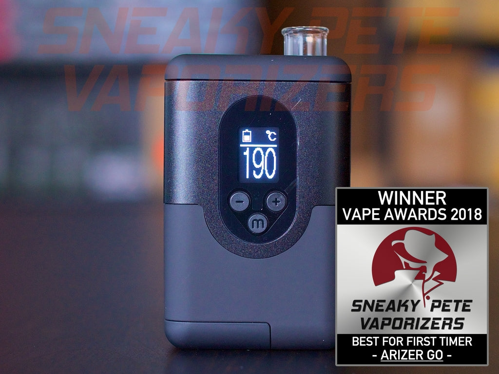 Arizer Go (ArGo) dry herb vaporizer standing on a table.
